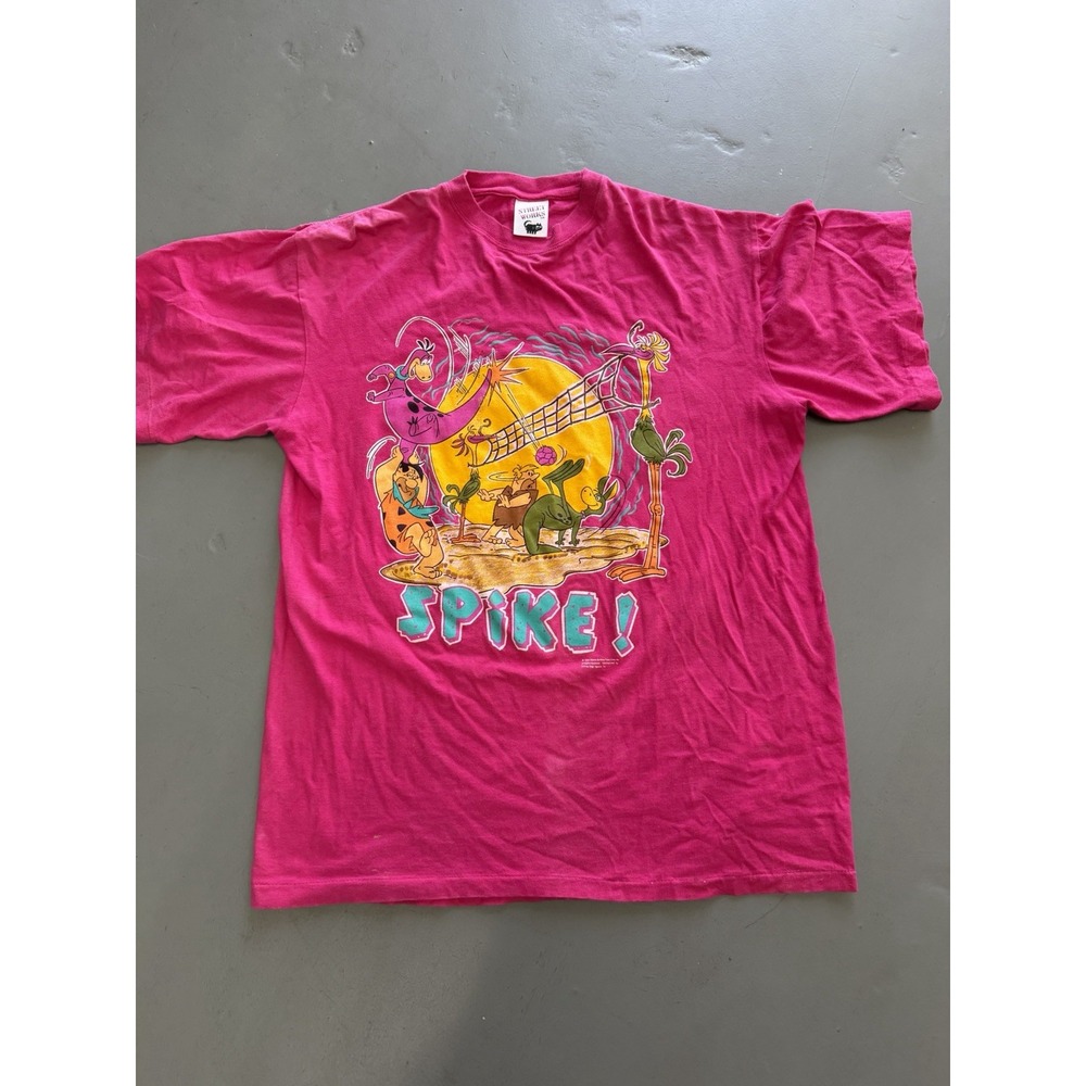 Vintage 1994 Flintstones Volleyball T-Shirt Pink XL Spike Dino Retro